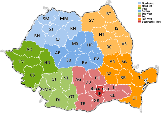 Harta firmelor din Romania pe judete si arii de dezvoltare economica
